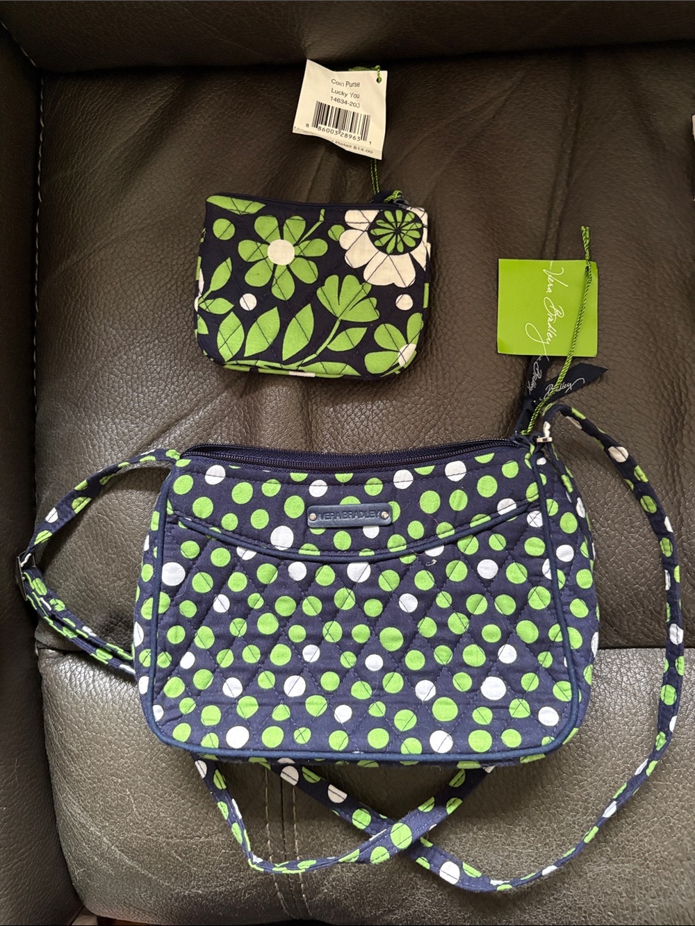 Vera Bradley lucky you dots little crossbody bag and lucky you coin purse